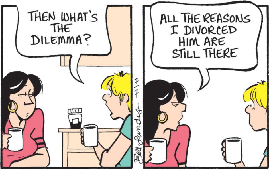 Animation OCR: THEN WHAT'S THE DILEMMA? ALL THE REASONS I DIVORCED HIM ARE STILL THERE Bell. Lundy +1+ E THEN WHAT'S THE DILEMMA ? ALL THE REASONS I DIVORCED HIM ARE STILL THERE Bell . Lundy +1+ E
