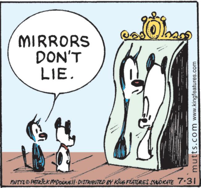 Line art OCR: MIRRORS DON'T LIE. 06 MUTTS © PATRICK MYDONNE DISTRIBUTED BY KING FEATURES SYNDICATE 7.31 mutts.com www.kingfeatures.com MIRRORS DON'T LIE . 06 MUTTS © PATRICK MYDONNE DISTRIBUTED BY KING FEATURES SYNDICATE 7.31 mutts.com www.kingfeatures.com