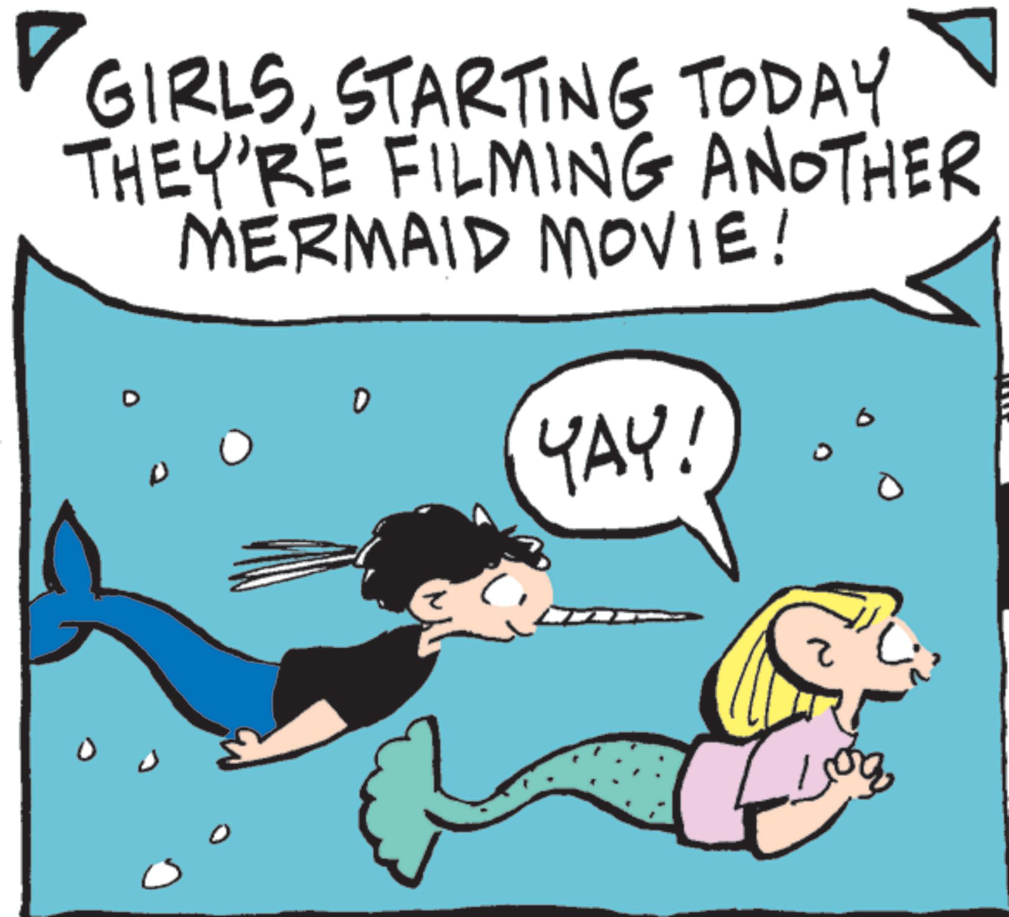 Photo caption OCR: GIRLSSTARTING TODAY THEY'RE FILMING ANOTHER MERMAID MOVIE! 0 YAY! ? GIRLSSTARTING TODAY THEY'RE FILMING ANOTHER MERMAID MOVIE ! 0 YAY ! ?