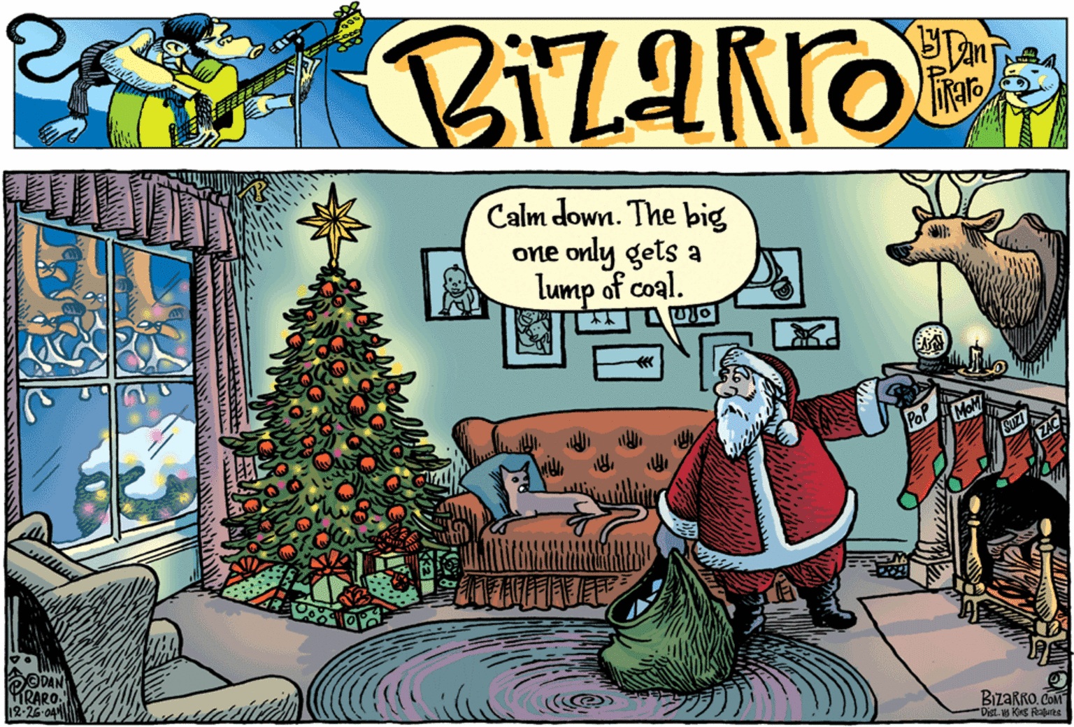 Evergreen OCR: Calm down. The big one only gets a Lump of coal. DAN KRARO BrzaRROCO Calm down. The big one only gets a Lump of coal. DAN KRARO BrzaRRO