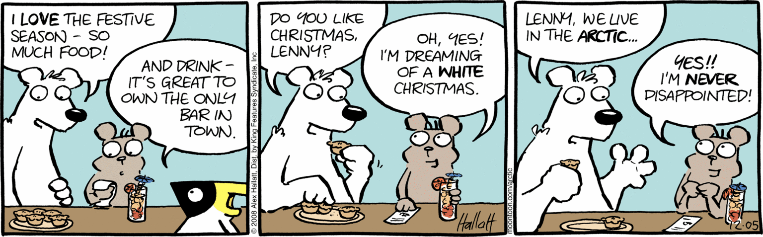 Parallel OCR: I LOVE THE FESTIVE SEASON MUCH FOOD! DO YOU LIKE CHRISTMASLENNY? LENNYWE UVE IN THE ARCTIC. SO AND DRINK - IT'S GREAT TO OWN THE ONLY BAR IN TOWN. OHYES! I'M DREAMING OF A WHITE CHRISTMAS. YES! I'M NEVER DISAPPOINTED! 12.05 I LOVE THE FESTIVE SEASON MUCH FOOD! DO YOU LIKE CHRISTMASLENNY? LENNYWE UVE IN THE ARCTIC. SO AND DRINK - IT'S GREAT TO OWN THE ONLY BAR IN TOWN. OHYES! I'M DREAMING OF A WHITE CHRISTMAS. YES! I'M NEVER DISAPPOINTED! 12.05