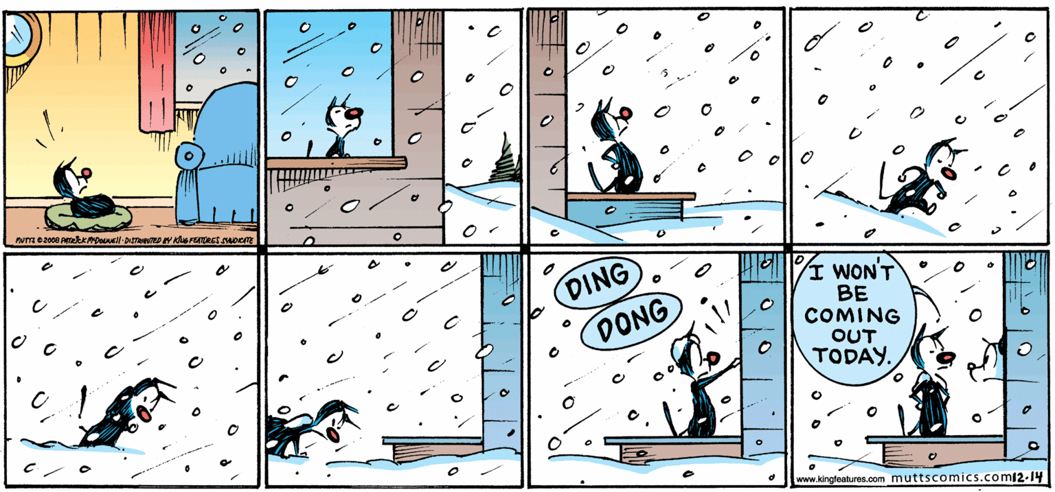 Illustration OCR: I WONT BE COMING OUT TODAY. DING DONG www.lingtoatures.com muttscomics.comi2-14 To I WONT BE COMING OUT TODAY. DING DONG www.lingtoatures.com muttscomics.comi2-14 To
