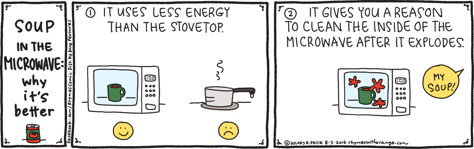 Slope OCR: O IT USES LESS ENERGY THAN THE STOVETOP. @IT GIVES YOU A REASON TO CLEAN THE INSIDE OF THE MICROWAVE AFTER IT EXPLODES. SOUP IN THE MICROWAVE: why it's better MY SOUP! 000 000 & OHILARY 8. PRICEe 8.3.2016 rhymeswithorange.com O IT USES LESS ENERGY THAN THE STOVETOP. @IT GIVES YOU A REASON TO CLEAN THE INSIDE OF THE MICROWAVE AFTER IT EXPLODES. SOUP IN THE MICROWAVE: why it's better MY SOUP! 000 000 & OHILARY 8. PRICEe 8.3.2016 rhymeswithorange.com