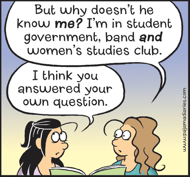 Font OCR: But why doesn't he know me? I'm in student governmentband and women's studies club. I think you answered your own question. www.pajamadiaries.com But why doesn't he know me? I'm in student governmentband and women's studies club. I think you answered your own question. www.pajamadiaries.com