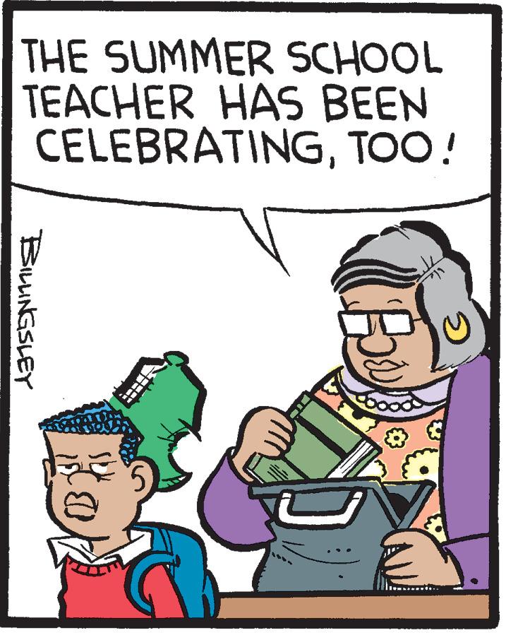 Rectangle OCR: THE SUMMER SCHOOL TEACHER HAS BEEN CELEBRATINGTOO! BILUNGSLEY THE SUMMER SCHOOL TEACHER HAS BEEN CELEBRATINGTOO! BILUNGSLEY