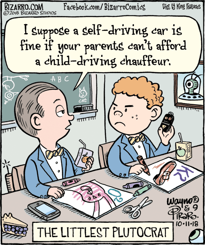 Font OCR: BIZARRO.COM © 2018 BIZARRO STUDIOS Facebook.com/ BizarroComics Dist Y King Fatures I suppose a self-driving car is fine if your parents can't afford a child-driving chauffeur. CAt Wayno® 10•11·18 THE LITTLEST PLUTOCRAT BIZARRO.COM © 2018 BIZARRO STUDIOS Facebook.com/ BizarroComics Dist Y King Fatures I suppose a self-driving car is fine if your parents can't afford a child-driving chauffeur. CAt Wayno® 10•11·18 THE LITTLEST PLUTOCRAT
