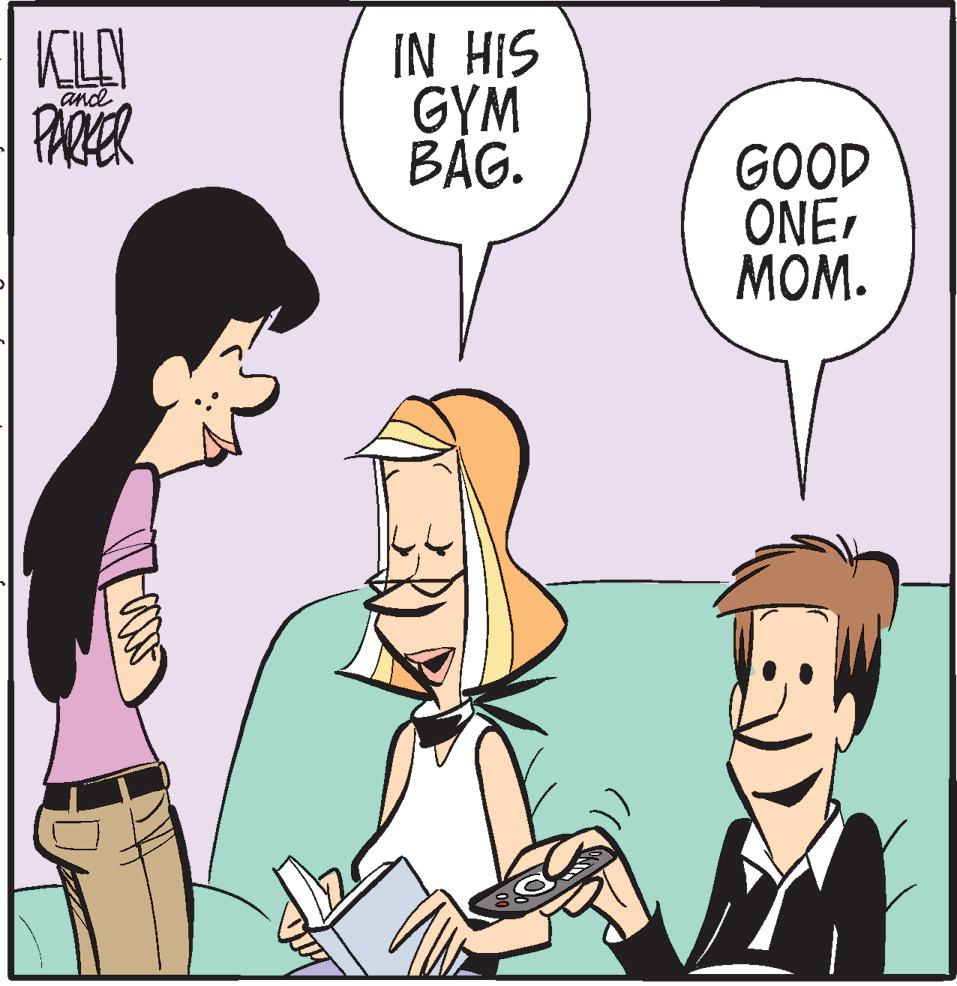Cartoon OCR: IN HIS GYM BÁG. and PARER GOOD ONEMOM. IN HIS GYM BÁG. and PARER GOOD ONE