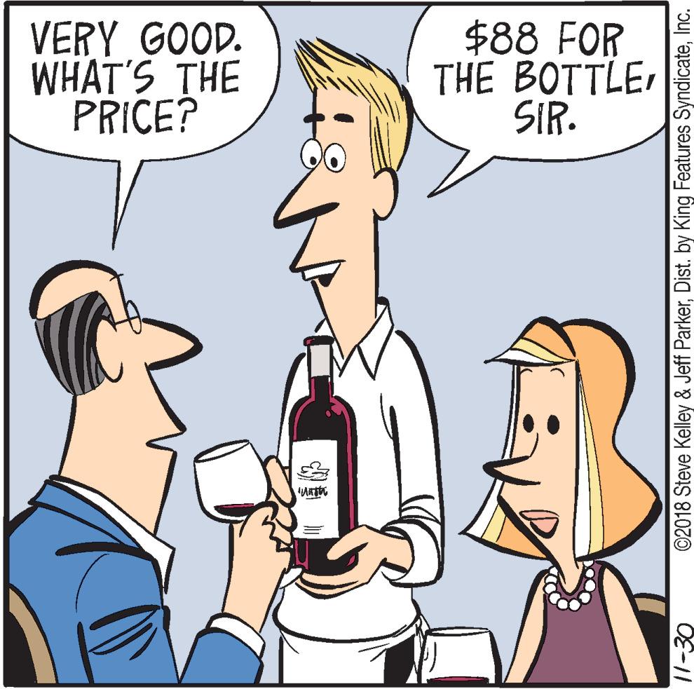 Interaction OCR: VERY GOOD. WHAT'S THE PRICE? $88 FOR THE BOTTLESIR. 11-30 ©2018 Steve Kelley & Jeff ParkerInc. VERY GOOD. WHAT'S THE PRICE? $88 FOR THE BOTTLESIR. 11-30 ©2018 Steve Kelley & Jeff ParkerDist. by King Features Syndicate