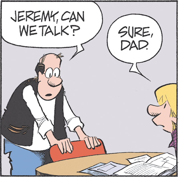 Comics OCR: JEREMYCAN WETALK? SUREDAD. JEREMYCAN WETALK? SURE