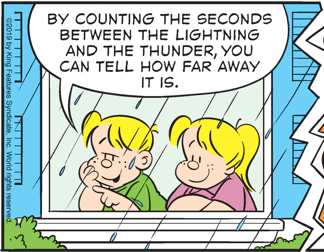 Mammal OCR: BY COUNTING THE SECONDS BETWEEN THE LIGHTNING AND THE THUNDERYOU CAN TELL HOW FAR AWAY IT IS. ©2019 by King Features SyndicateInc. World rights reserved. BY COUNTING THE SECONDS BETWEEN THE LIGHTNING AND THE THUNDERYOU CAN TELL HOW FAR AWAY IT IS. ©2019 by King Features SyndicateInc. World rights reserved.