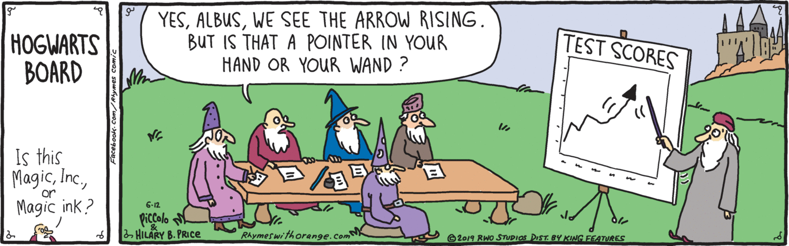 Rectangle OCR: YESWE SEE THE ARROW RISING. BUT IS THAT A POINTER IN YOUR HAND OR YOUR WAND ? TEST SCORES HOGWARTS BOARD Is this Magicor Magic ink ? 6-12 PIColo ? 2 HILARY B. PRIce RAymeswithorange.com ©2019 RWo STUDIOS DIST. BY KING FEATURES YESWE SEE THE ARROW RISING. BUT IS THAT A POINTER IN YOUR HAND OR YOUR WAND ? TEST SCORES HOGWARTS BOARD Is this Magicor Magic ink ? 6-12 PIColo ? 2 HILARY B. PRIce RAymeswithorange.com ©2019 RWo STUDIOS DIST. BY KING FEATURES