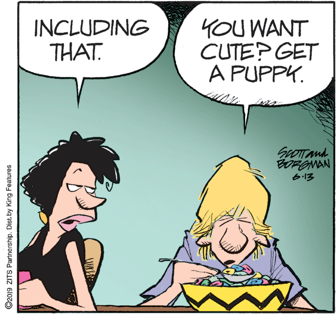 Happy OCR: INCLUDING THAT. YOU WANT CUTE? GET A PUPPY. GyOTTAnd BOFONAN 6-13 ©2019 ZITS Partnership. Dist.by King Features INCLUDING THAT. YOU WANT CUTE? GET A PUPPY. GyOTTAnd BOFONAN 6-13 ©2019 ZITS Partnership. Dist.by King Features