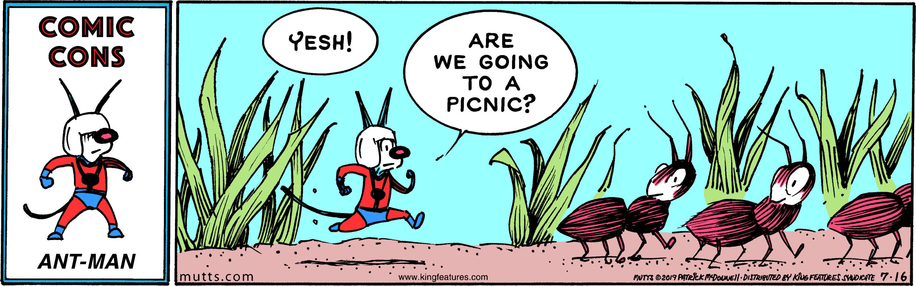 Terrestrial plant OCR: COMIC CONS YESH! ARE WE GOING TO A PICNIC? ANT-MAN : . mutts.com www.kingfeatures.com num e2019 AITekKDOuusil-DiSTRveUTED EY KuG FEATRES sworTE 7.16 COMIC CONS YESH! ARE WE GOING TO A PICNIC? ANT-MAN : . mutts.com www.kingfeatures.com num e2019 AITekKDOuusil-DiSTRveUTED EY KuG FEATRES sworTE 7.16