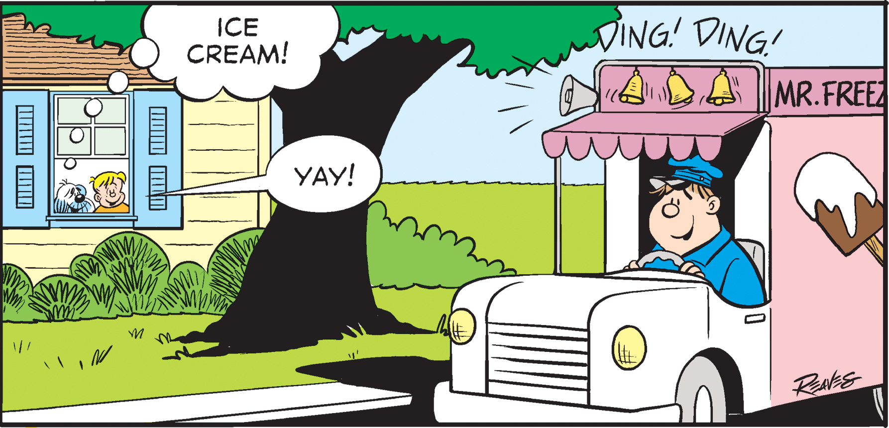 Mode of transport OCR: VING! DING! A A MR.FREEZ ICE CREAM! ???! Reaks VING! DING! A A MR.FREEZ ICE CREAM! ???! Reaks
