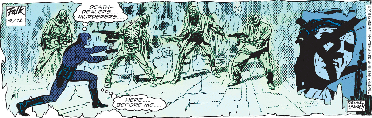 Fictional character OCR: Falk DEATH- DEALERS. MURDERERS.. 9/12 HERE. BEFORE ME... DEPAUL +MANIEY ..... . . .... Falk DEATH- DEALERS. MURDERERS.. 9/12 HERE. BEFORE ME... DEPAUL +MANIEY ..... . . ....