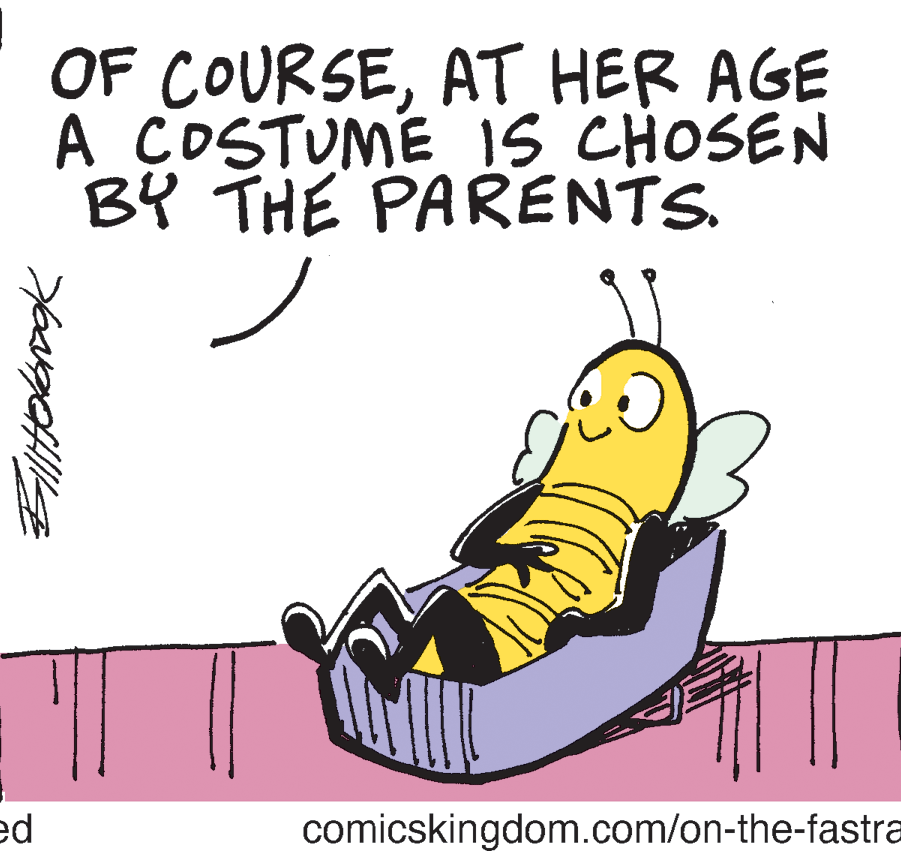 Photo caption OCR: OF COURSEAT HER AGE A COSTUME IS CHOSEN BY THE PARENTS. ed comicskingdom.com/on-the-fastra OF COURSEAT HER AGE A COSTUME IS CHOSEN BY THE PARENTS. ed comicskingdom.com/on-the-fastra