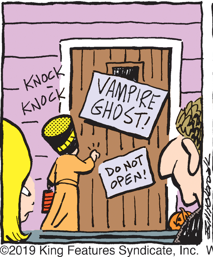 Art OCR: KNOCK VAMPIRE GHOST! KNOCK DO NOT OPEN! O2019 King Features SyndicateInc. W KNOCK VAMPIRE GHOST! KNOCK DO NOT OPEN! O2019 King Features SyndicateInc. W