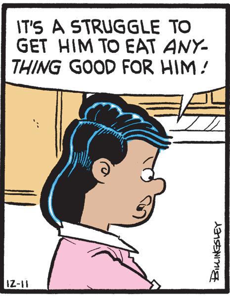 Neck OCR: IT'S A STRUGGLE TO GET HIM TO EAT ANY- THING GOOD FOR HIM! IZ-11 IT'S A STRUGGLE TO GET HIM TO EAT ANY- THING GOOD FOR HIM! IZ-11