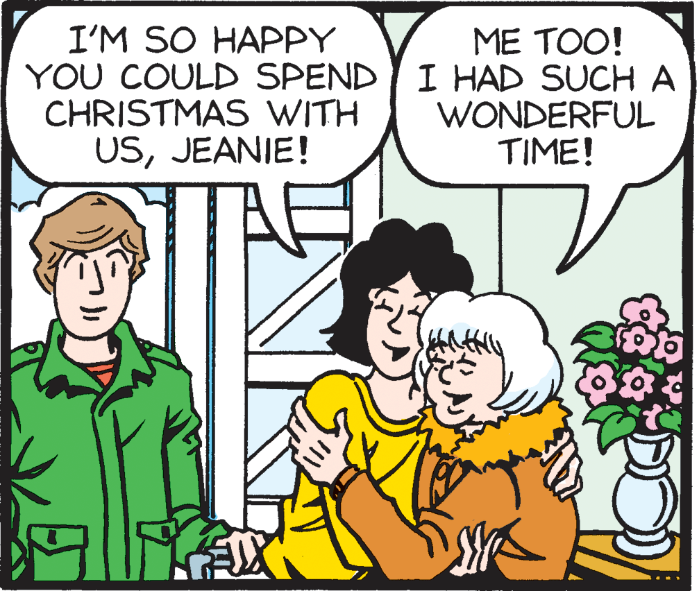 Comic book OCR: I'M SO HAPPY YOU COULD SPEND | I HAD SUCH A CHRISTMAS WITH USJEANIE! ME TOO! WONDERFUL TIME! I'M SO HAPPY YOU COULD SPEND | I HAD SUCH A CHRISTMAS WITH USJEANIE! ME TOO! WONDERFUL TIME!