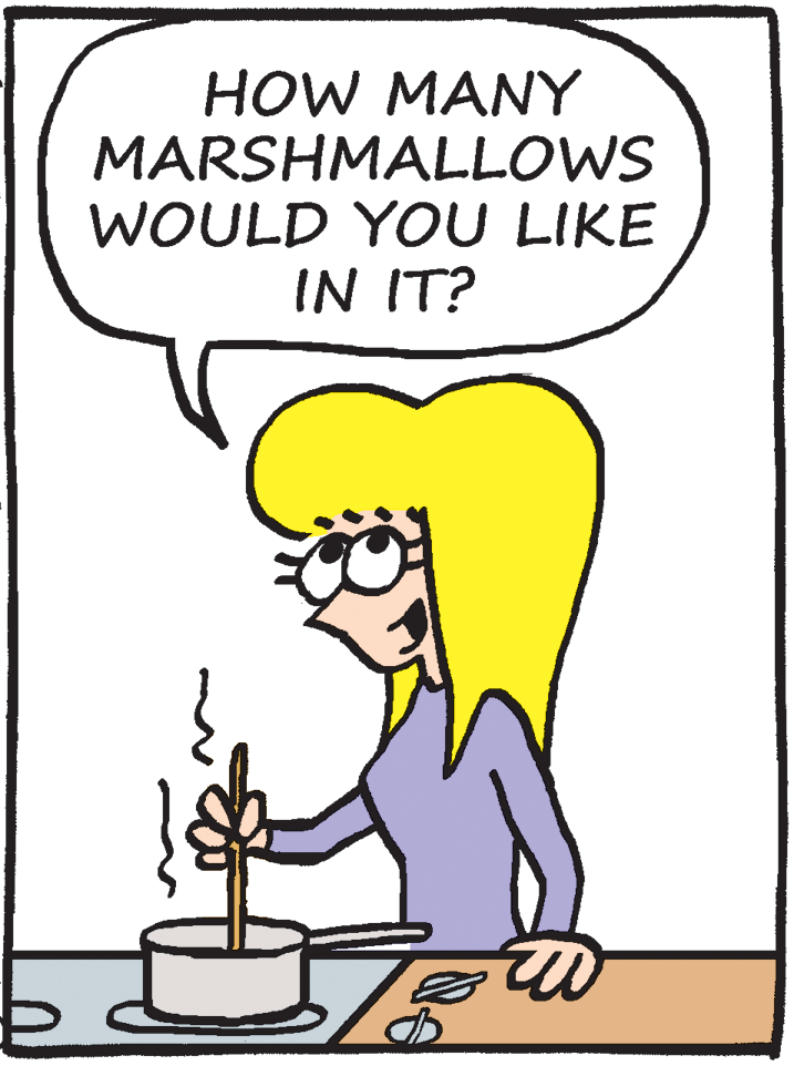 Line art OCR: HOW MANY MARSHMALLOWS WOULD YOU LIKE IN IT? HOW MANY MARSHMALLOWS WOULD YOU LIKE IN IT?