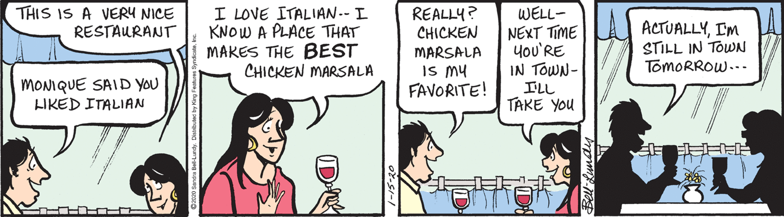 Interaction OCR: THIS IS A VERY NICE RESTAURANT I LOVE ITALIAN--I KNOW A PLACE THAT MAKES THE BEST CHICKEN MARSALA REALLY? CHICKEN WELL- NEXT TIME You'RE IN TOWN- ILL TAKE YOU ACTUALLYI'M STILL IN TOWN TomoRROW.-. MARSALA IS MU FAVORITE! MONIQUE SAID YOu LIKED ITALIAN ? D- THIS IS A VERY NICE RESTAURANT I LOVE ITALIAN--I KNOW A PLACE THAT MAKES THE BEST CHICKEN MARSALA REALLY? CHICKEN WELL- NEXT TIME You'RE IN TOWN- ILL TAKE YOU ACTUALLYI'M STILL IN TOWN TomoRROW.-. MARSALA IS MU FAVORITE! MONIQUE SAID YOu LIKED ITALIAN ? D-