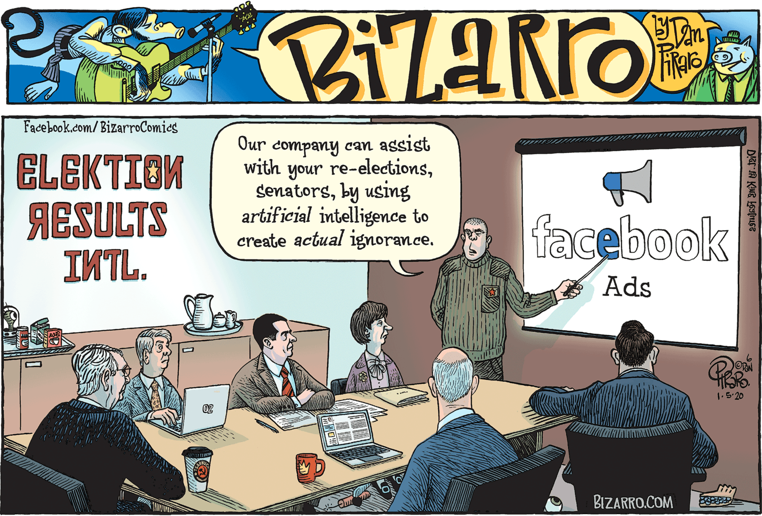 Job OCR: Facebook.com/BizarroComics Our company can assist with CLEKTION AESULTS IKTL. re-electionsyour Senatorsby using artificial intelligence to create actual ignoran ce. facebook Ads 1.5-20 BIZARRO.COM Facebook.com/BizarroComics Our company can assist with CLEKTION AESULTS IKTL. re-electionsyour Senatorsby using artificial intelligence to create actual ignoran ce. facebook Ads 1.5-20 BIZARRO.COM