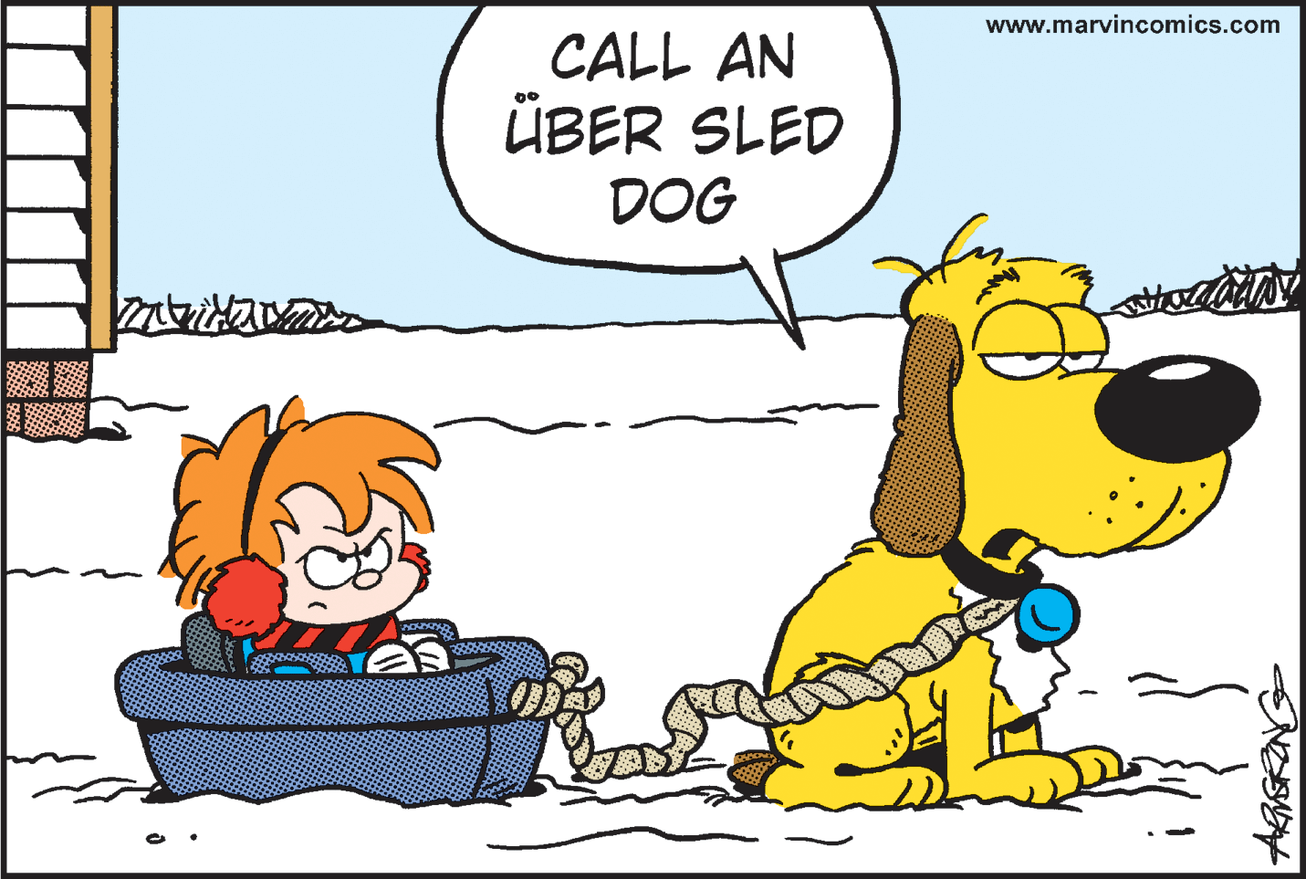 Rectangle OCR: www.marvincomics.com CALL AN ÜBER SLED DOG www.marvincomics.com CALL AN ÜBER SLED DOG