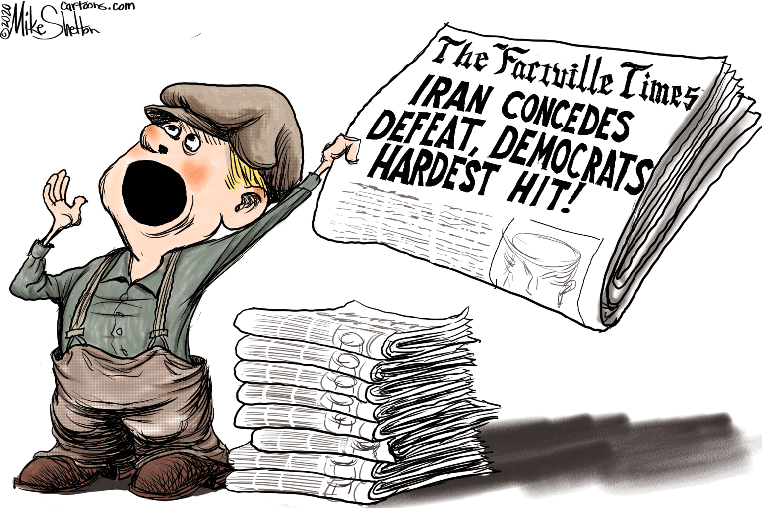 Line art OCR: The Fatville Times IRAN CONCEDES DEFEATDEMOCRATS HARDEST HIT! Cartoons.com The Fatville Times IRAN CONCEDES DEFEATDEMOCRATS HARDEST HIT! Cartoons.com