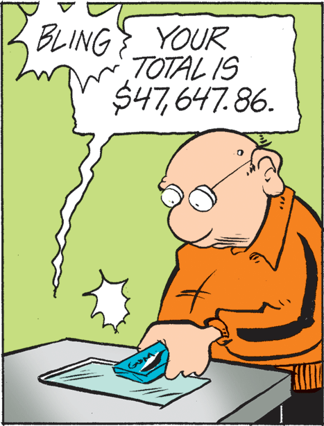 Fictional character OCR: BLING_YOUR TOTAL IS $47647.86. BLING_YOUR TOTAL IS $47
