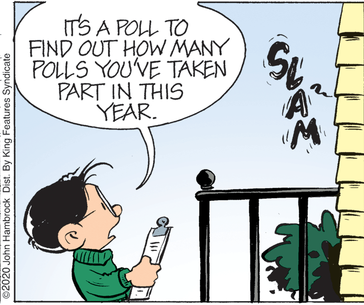 Happy OCR: ITS A POLL TO FIND OUT HOW MANY POLLS YOU'VE TAKEN PART IN THIS YEAR. ©2020 John Hambrock Dist. By King Features Syndicate ITS A POLL TO FIND OUT HOW MANY POLLS YOU'VE TAKEN PART IN THIS YEAR. ©2020 John Hambrock Dist. By King Features Syndicate