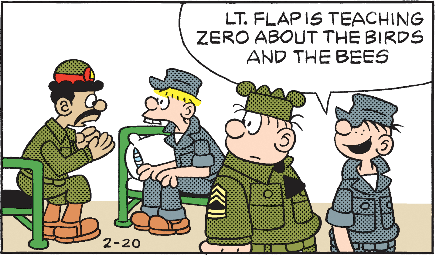 Illustration OCR: LT. FLAPIS TEACHING ZERO ABOUT THE BIRDS AND THE BEES 2-20 LT. FLAPIS TEACHING ZERO ABOUT THE BIRDS AND THE BEES 2-20