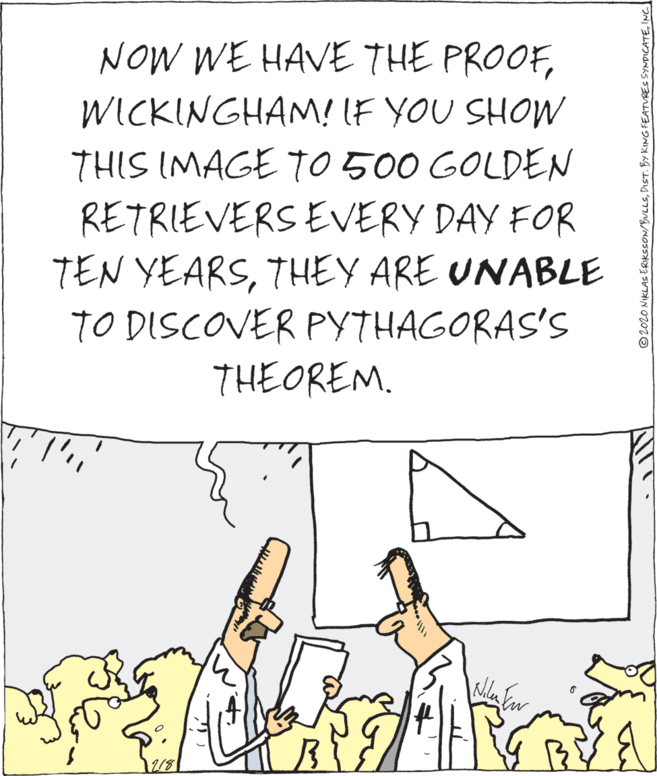 Art OCR: NOW WE HAVE THE PROOFWICKINGHAM! IF YOU SHOW THIS IMAGE TO 500 GOLDEN RETRIEVERS EVERY DAY FOR TEN YEARSTHEY ARE UNABLE TO DISCOVER PYTHAGORAS'S THEOREM. ©2020 NIKLASERIKSSON/BULLSINC NOW WE HAVE THE PROOFWICKINGHAM! IF YOU SHOW THIS IMAGE TO 500 GOLDEN RETRIEVERS EVERY DAY FOR TEN YEARSTHEY ARE UNABLE TO DISCOVER PYTHAGORAS'S THEOREM. ©2020 NIKLASERIKSSON/BULLSDIST. BY KING FEATURES SYNDICATE