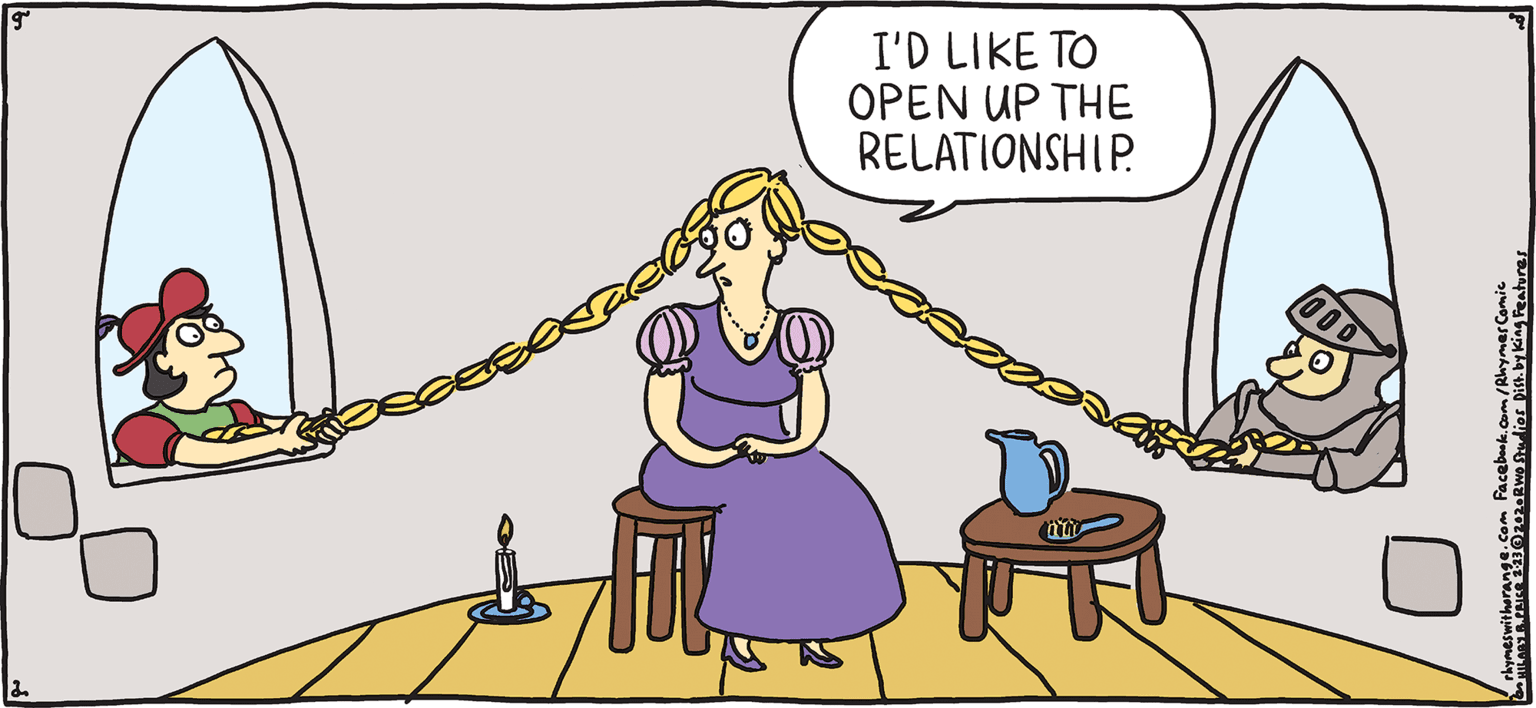 Fun OCR: I'D LIKE TO OPEN UP THE RELATIONSHIP. PSH Rhymes with Orange HILARY B. PRIce Let your hair down and give it a try. I'D LIKE TO OPEN UP THE RELATIONSHIP. PSH Rhymes with Orange HILARY B. PRIce Let your hair down and give it a try.