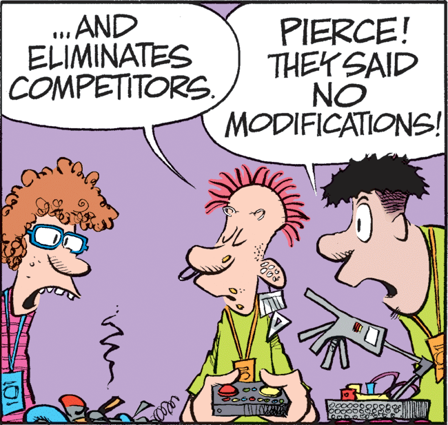 Fictional character OCR: AND ELIMINATES COMPETITORS. PIERCE! THEY SAID NO MODIFICATIONS! ???????? hen AND ELIMINATES COMPETITORS. PIERCE! THEY SAID NO MODIFICATIONS! ???????? hen
