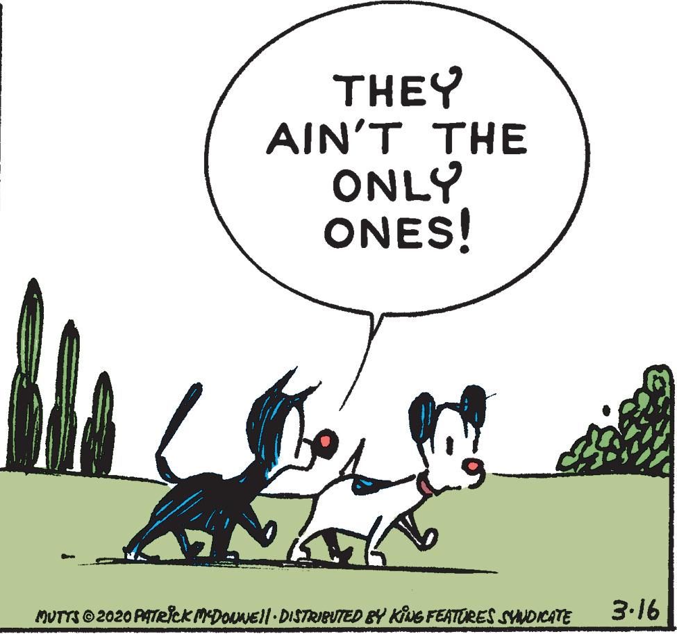 Art OCR: THEY AIN'T THE ONLY ONES! MUTTS © 2020 PATRICK MDOUNEI1 DISTRIBUTED BY KiNG FEATURES SYNDICATE 3.16 THEY AIN'T THE ONLY ONES! MUTTS © 2020 PATRICK MDOUNEI1 DISTRIBUTED BY KiNG FEATURES SYNDICATE 3.16