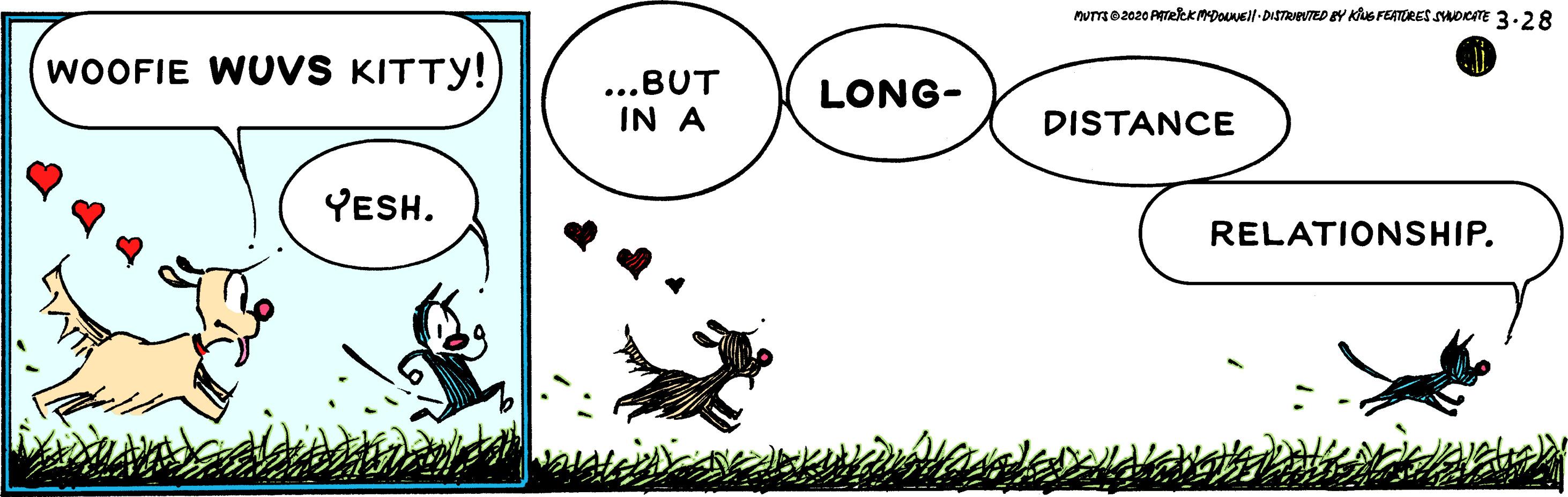 Art OCR: nUTTe2020 ATekKMDOUVEl DISTRveVTED Y KNG FEATORES suocTE 3.28 WOOFIE WUVS KITTY! ...BUT LONG- IN A DISTANCE YESH. RELATIONSHIP. nUTTe2020 ATekKMDOUVEl DISTRveVTED Y KNG FEATORES suocTE 3.28 WOOFIE WUVS KITTY! ...BUT LONG- IN A DISTANCE YESH. RELATIONSHIP.