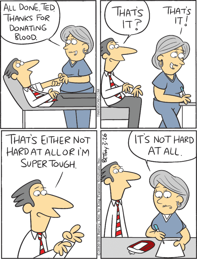 Animated cartoon OCR: ALL DONETED THANKS FOR DONATING BloOD. THATS IT? THATS EITHER NOT HARD AT ALLORIM SUPER TOUGH. ITS NOT HARD AT ALL. THAT'S IT! ALL DONETED THANKS FOR DONATING BloOD. THATS IT? THATS EITHER NOT HARD AT ALLORIM SUPER TOUGH. ITS NOT HARD AT ALL. THAT'S IT!