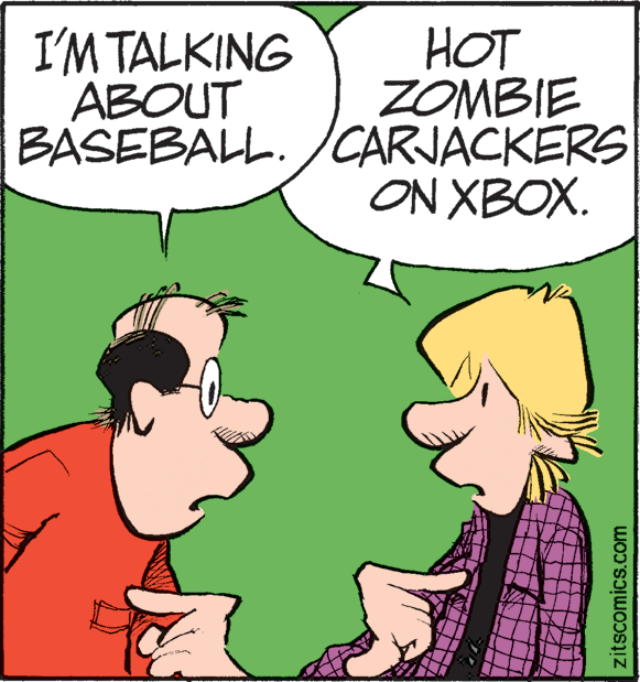 Comic book OCR: HOT ZOMBIE BASEBALL. /CARJACKERS ON XBOX. I'M TALKING ABOUT zitscomics.com HOT ZOMBIE BASEBALL. /CARJACKERS ON XBOX. I'M TALKING ABOUT zitscomics.com
