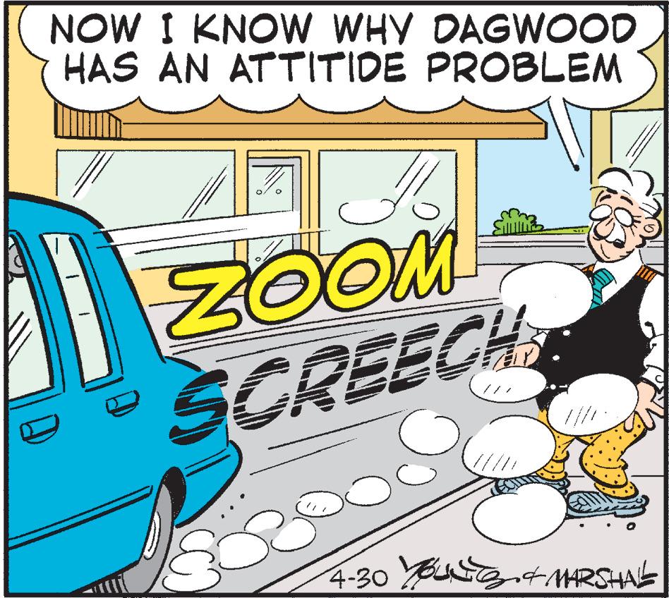 Humour OCR: NOW I KNOW WHY DAGWOOD HAS AN ATTITIDE PROBLEM ZOOM SCREECH 4-30U t MARSHAS NOW I KNOW WHY DAGWOOD HAS AN ATTITIDE PROBLEM ZOOM SCREECH 4-30U t MARSHAS