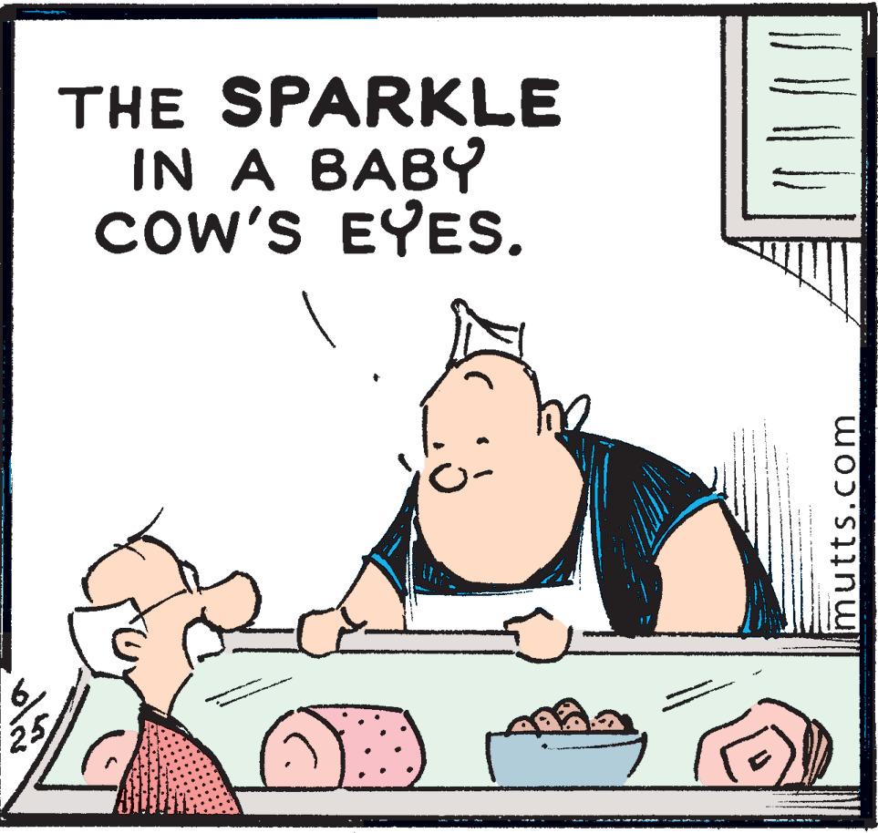 Fictional character OCR: THE SPARKLE IN A BABY cow'S EYES. mutts.com THE SPARKLE IN A BABY cow'S EYES. mutts.com