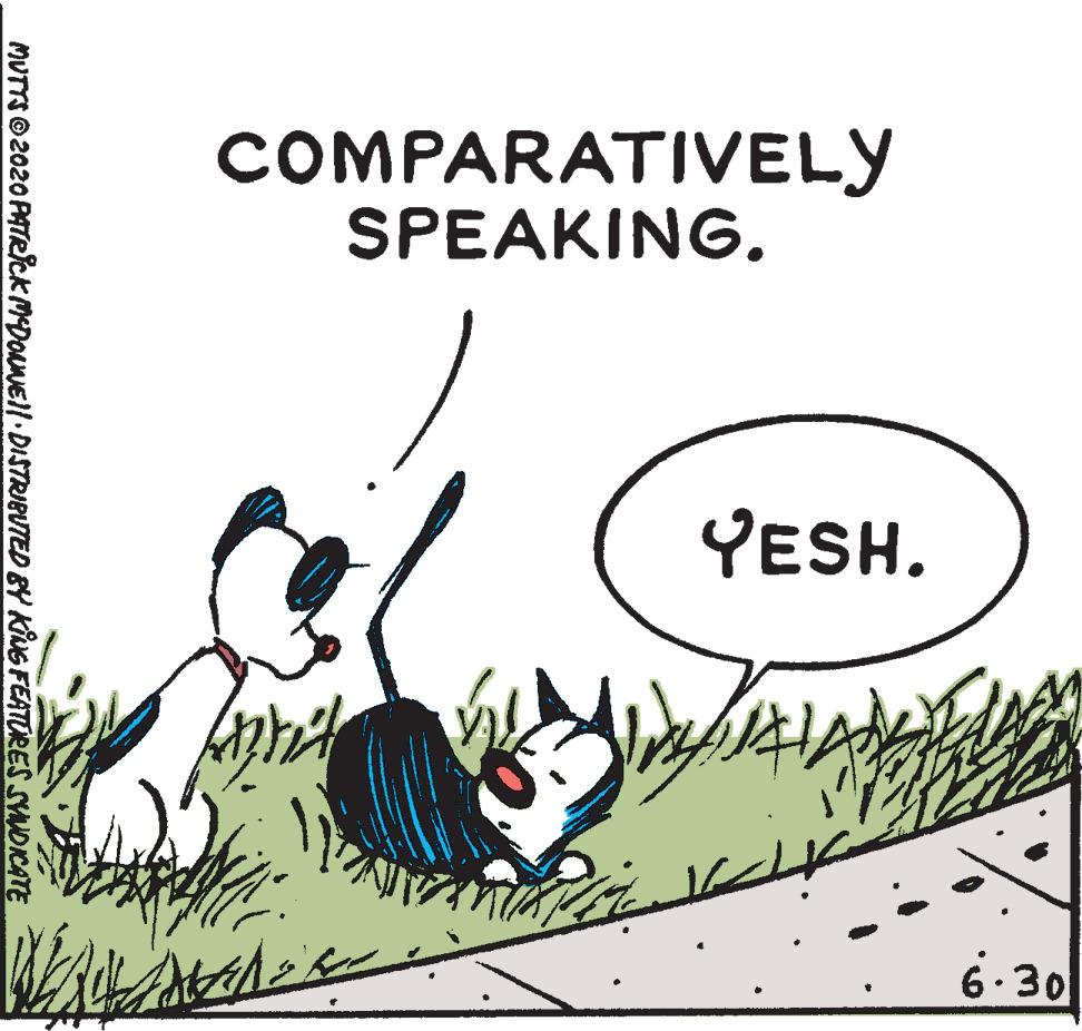 Humour OCR: COMPARATIVELY SPEAKING. YESH. 6.30 MUTTS O 2020 PATRICKMEDORNEll DISTRIBUTED BY KING FEATURES SYNDICATE COMPARATIVELY SPEAKING. YESH. 6.30 MUTTS O 2020 PATRICKMEDORNEll DISTRIBUTED BY KING FEATURES SYNDICATE