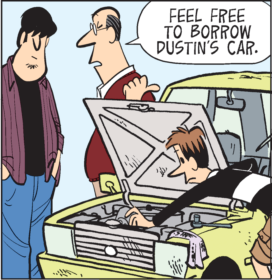 Animation OCR: FEEL FREE TO BORROW DUSTIN'S CAR. FEEL FREE TO BORROW DUSTIN'S CAR.