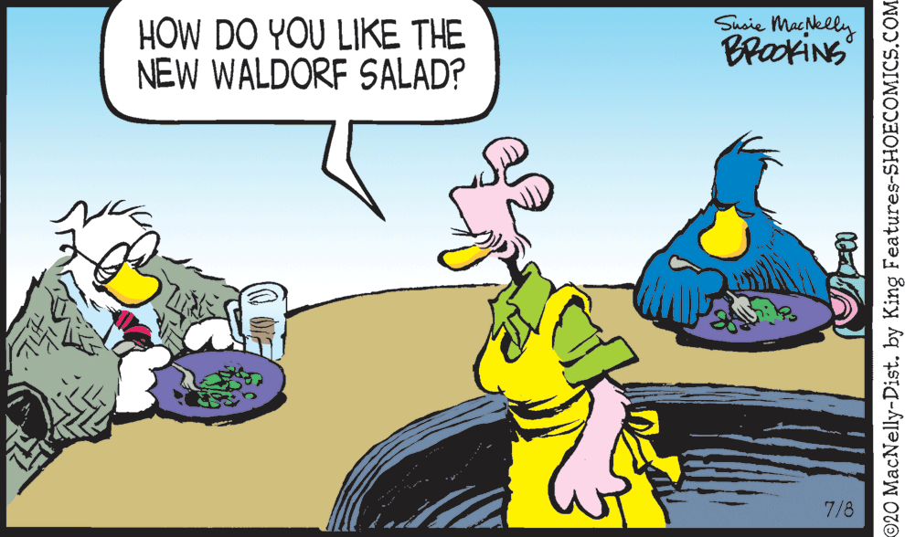 Graphics OCR: HOW DO YOU LIKE THE NEW WALDORF SALAD? Suaie Macklly BrakiNS 7/8 20 MacNelly-Dist. by King Features-SHOECOMICS.COM HOW DO YOU LIKE THE NEW WALDORF SALAD? Suaie Macklly BrakiNS 7/8 20 MacNelly-Dist. by King Features-SHOECOMICS.COM