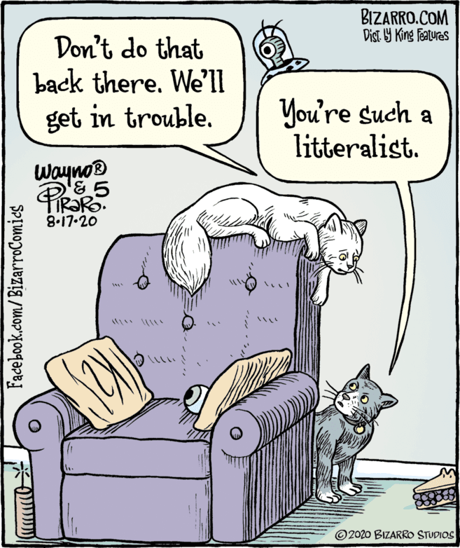 Font OCR: BIZARRO.COM Dist Y King featuras Don't do that back there. We'lI get in trouble. You're such a litteralist. Wayno® 8.17.20 © 2020 BIZARRO STUDIOS Facebook.com/BizarroComics BIZARRO.COM Dist Y King featuras Don't do that back there. We'lI get in trouble. You're such a litteralist. Wayno® 8.17.20 © 2020 BIZARRO STUDIOS Facebook.com/BizarroComics