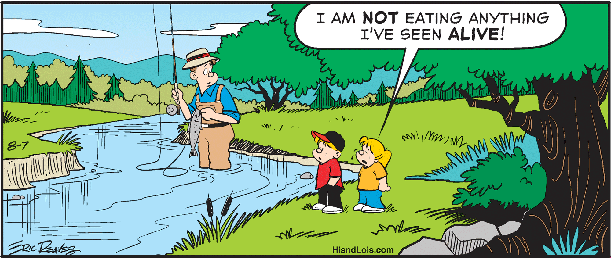 Tree OCR: I AM NOT EATING ANYTHING I'VE SEEN ALIVE! 8-7 HiandLois.com I AM NOT EATING ANYTHING I'VE SEEN ALIVE! 8-7 HiandLois.com