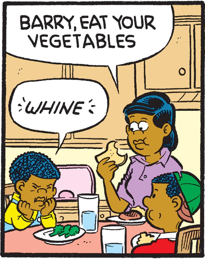 Illustration OCR: BARRYEAT YOUR VEGETABLES :WHINE: BARRYEAT YOUR VEGETABLES :WHINE:
