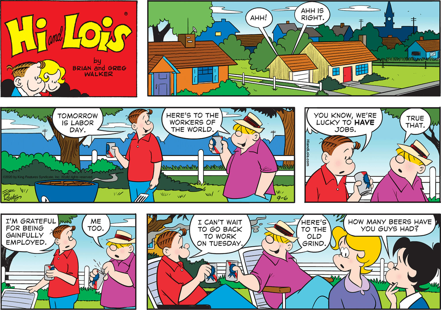 Sharing OCR: AHH IS RIGHT. ??! Hi Lois amd by BRIAN and GREG WALKER TOMORROW IS LABOR DAY. HERE'S TO THE WORKERS OF THE WORLD. YOU KNOWWE'RE LUCKY TO HAVE JOBS. TRUE THAT. 9-6 I'M GRATEFUL w FOR BEING GAINFULLY EMPLOYED. I CAN'T WAIT TO GO BACK TO WORK ON TUESDAY. ME HERE'S TO THE OLD GRIND. HOW MANY BEERS HAVE TOO. YOU GUYS HAD? AHH IS RIGHT. ??! Hi Lois amd by BRIAN and GREG WALKER TOMORROW IS LABOR DAY. HERE'S TO THE WORKERS OF THE WORLD. YOU KNOWWE'RE LUCKY TO HAVE JOBS. TRUE THAT. 9-6 I'M GRATEFUL w FOR BEING GAINFULLY EMPLOYED. I CAN'T WAIT TO GO BACK TO WORK ON TUESDAY. ME HERE'S TO THE OLD GRIND. HOW MANY BEERS HAVE TOO. YOU GUYS HAD?
