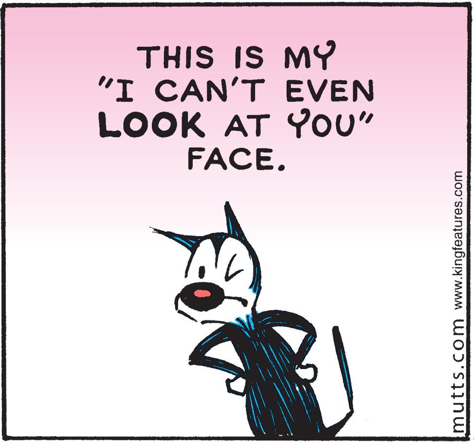 Illustration OCR: THIS IS MY "I CAN'T EVEN LOOK AT You" FACE. mutts.com www.kingfeatures.com THIS IS MY "I CAN'T EVEN LOOK AT You" FACE. mutts.com www.kingfeatures.com