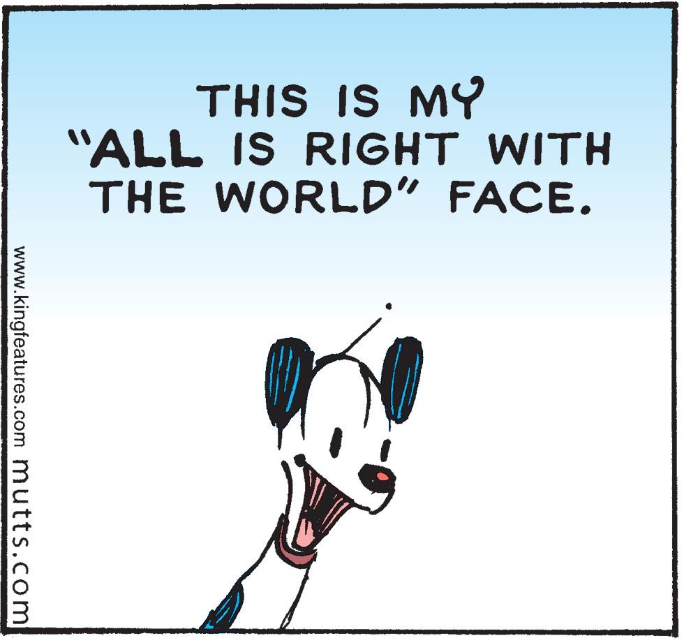 Art OCR: THIS IS MY "ALL IS RIGHT WITH THE WORLD" FACE. www.kingfeatures.com mutts.com THIS IS MY "ALL IS RIGHT WITH THE WORLD" FACE. www.kingfeatures.com mutts.com
