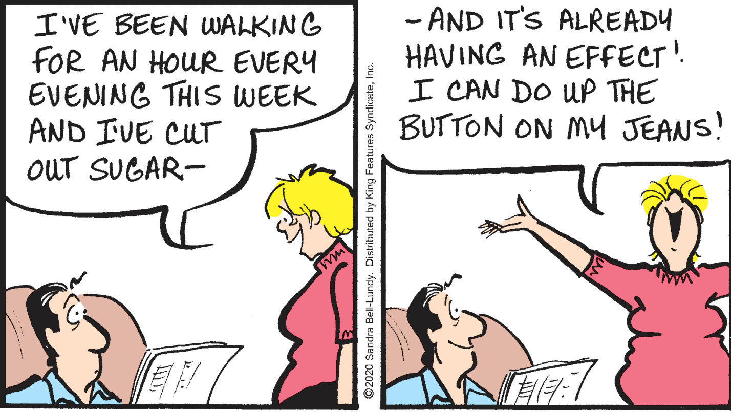 Gesture OCR: I'VE BEEN WALKING FOR AN HOUR EVERY EVENING THIS WEEK AND IVE CUT OUT SUGAR- - AND IT'S ALREADY HAVING AN EFFECT'. I CAN DO UP THE BUTTON ON MY JEANS! ?7 ©2020 Sandra Bell-Lundy. Distributed by King Features SyndicateInc. I'VE BEEN WALKING FOR AN HOUR EVERY EVENING THIS WEEK AND IVE CUT OUT SUGAR- - AND IT'S ALREADY HAVING AN EFFECT'. I CAN DO UP THE BUTTON ON MY JEANS! ? 7 ©2020 Sandra Bell-Lundy. Distributed by King Features Syndicate